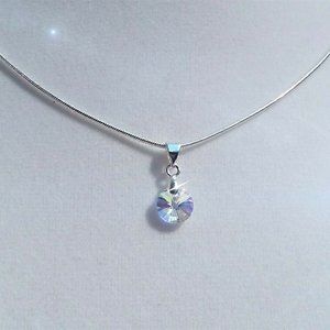 8MM AB ROUND SWAROVSKI PENDANT S.S. NECKLACE